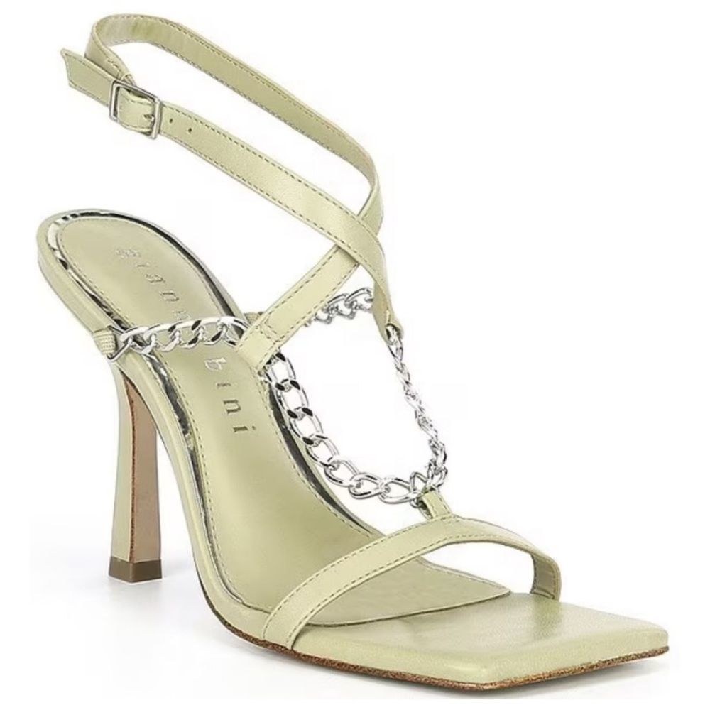 NWOB Gianni Bini Lukkah Square Open Toe Chain Strap Sandals in Sage Green size 6